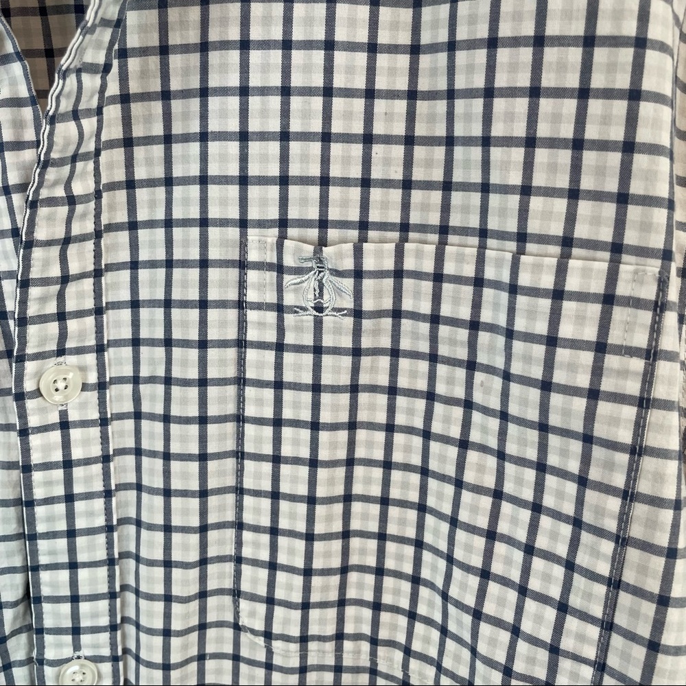 Original Penguin Blue Plaid Heritage Slim Fit Stretch Button Down - Picture 3 of 4
